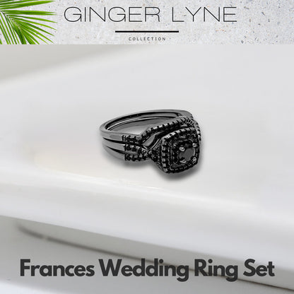 Wedding Ring Set for Women Halo CZ  White Gold Sterling Silver Engagement Ring Ginger Lyne Collection