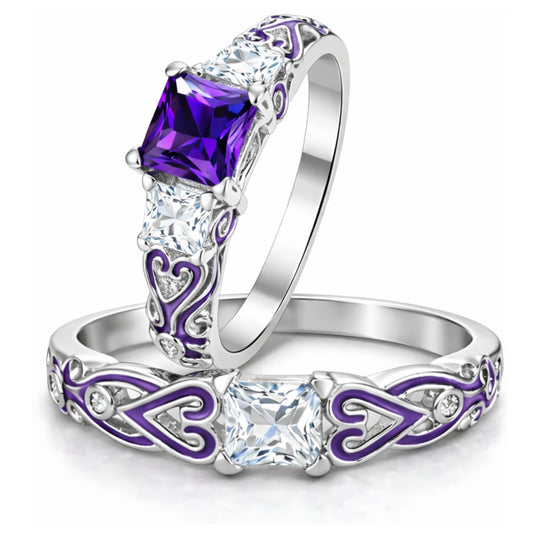 CherriPurpleWeddingRingSetforWomenCzPrincessEngagementRingMatchingBandGingerLyneCollection_Purple-1