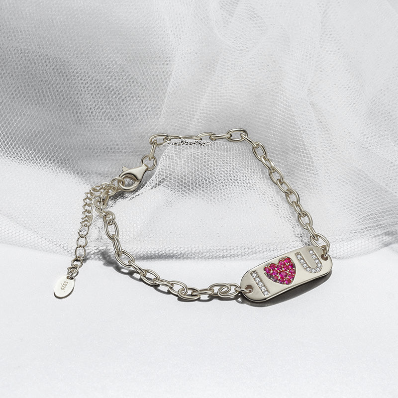 I Love You Bracelet for Women Pink CZ Heart Sterling Silver Womens Ginger Lyne Collection