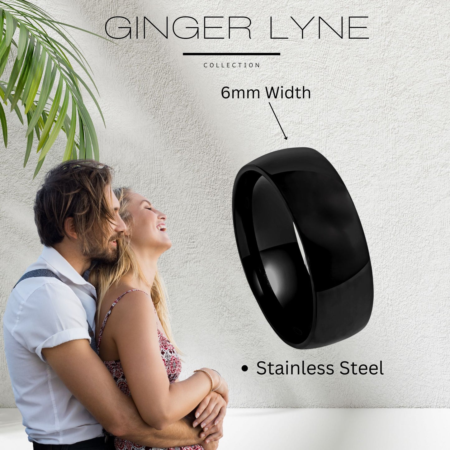 6mmStainlessSteelWeddingBandRingWomenMenGingerLyneCollection_6mmBlack-5