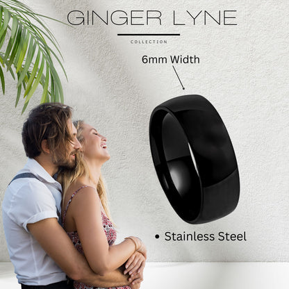 6mmStainlessSteelWeddingBandRingWomenMenGingerLyneCollection_6mmBlack-5