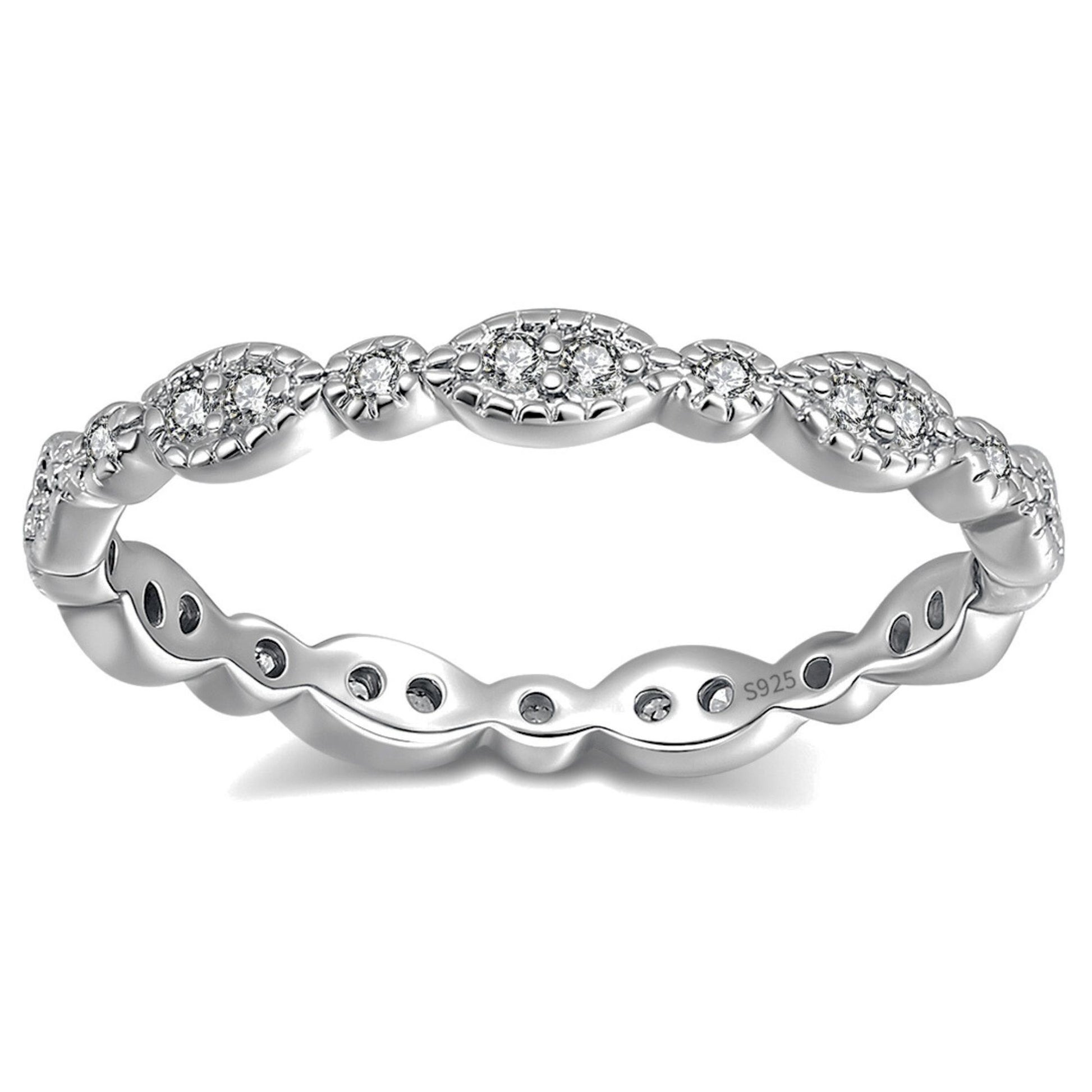 EternityWeddingBandforWomenCubicZirconiaSterlingSilverStackingRingsGingerLyneCollection_Scallop-Silver-1