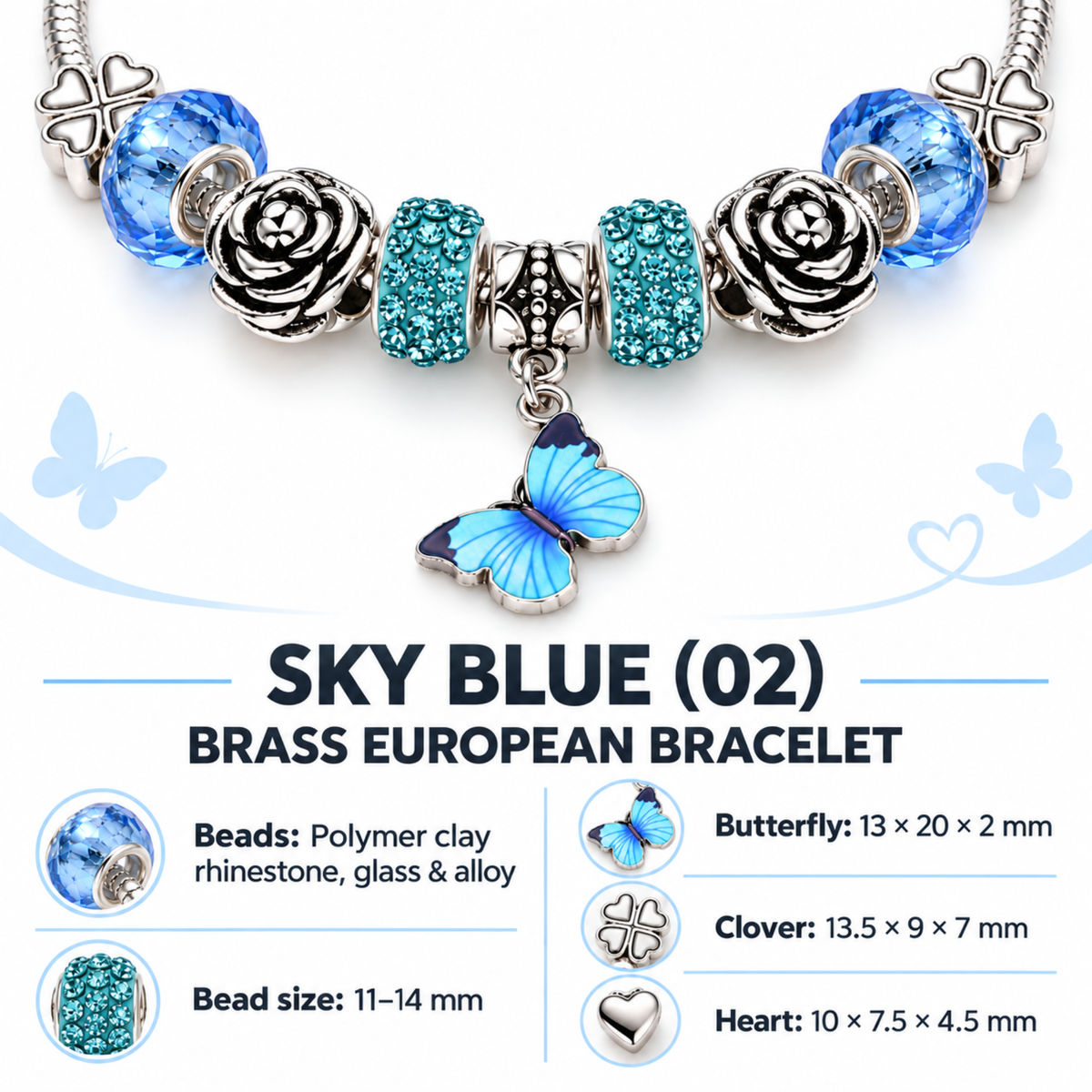 BlueButterflyCharmBraceletforWomenFourLeafCloverSnakeChainbyGingerLyne_Blue-6