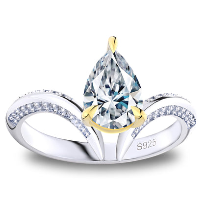 Pear Engagement Ring for Women by Ginger Lyne 1.5 Ct Sterling Silver Gold Wedding Rings