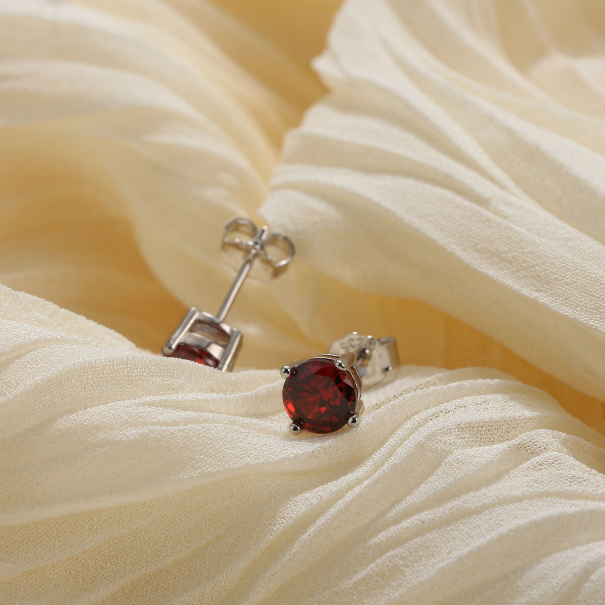 July Birthstone Stud Earrings for Women Red Cubic Zirconia 6mm Sterling Silver Studs by Ginger Lyne - July