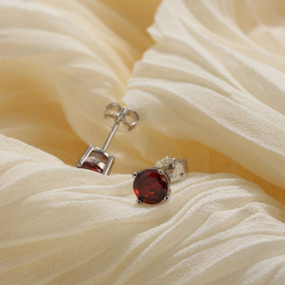 July Birthstone Stud Earrings for Women Red Cubic Zirconia 6mm Sterling Silver Studs by Ginger Lyne - July