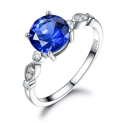 Created Blue Sapphire Engagement Ring for Women Sterling Silver Ginger Lyne Collection