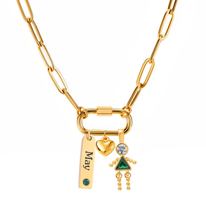 CarabinerFamilyBirthstoneNecklaceforMomorGrandmabyGingerLyneStainlessSteelCZBirthdayCharms_Female-May-Gold-1