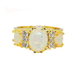 Load image into Gallery viewer, Posh Statement Ring 3 Stone Oval Created Fire Opal Womens Ginger Lyne Collection - 10
