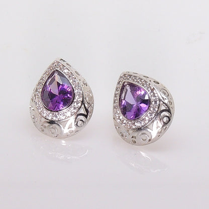 Lona Teardrop Pear purple Cz Stud Earrings Women Ginger Lyne Collection - Purple