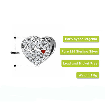 Heartbeat Love Heart Bead Charm Clear Cubic Zirconia Sterling Silver Womens Ginger Lyne Collection