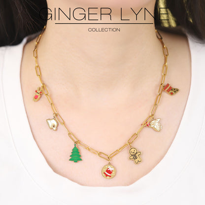 ChristmasCharmPaperclipChainNecklaceforWomen14ktGoldoverStainlessSteelAdjustableto18"byGingerLyneCollection_Necklace-Gold-5