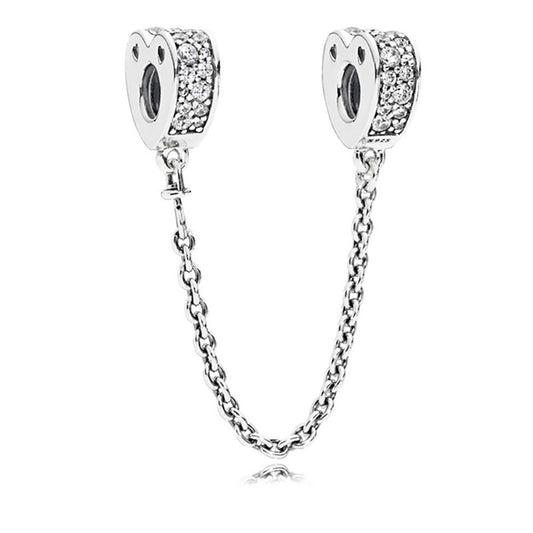 Double Heart Charm Chain European Bead CZ Sterling Silver Ginger Lyne Collection