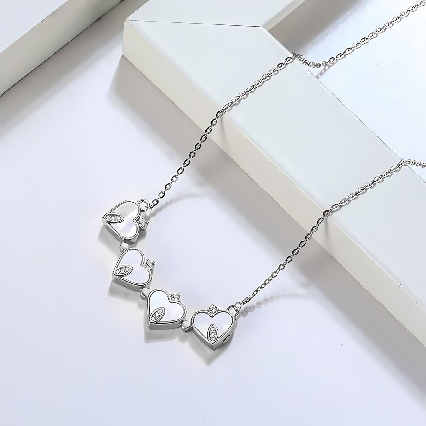 4 Leaf Clover Heart Pendant Necklace for Women Magnetic Sterling Silver Ginger Lyne Collection - White Gold
