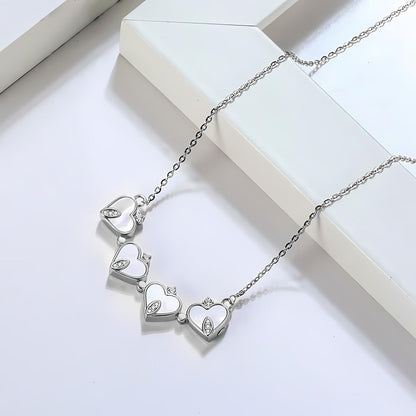 4 Leaf Clover Heart Pendant Necklace for Women Magnetic Sterling Silver Ginger Lyne Collection - White Gold