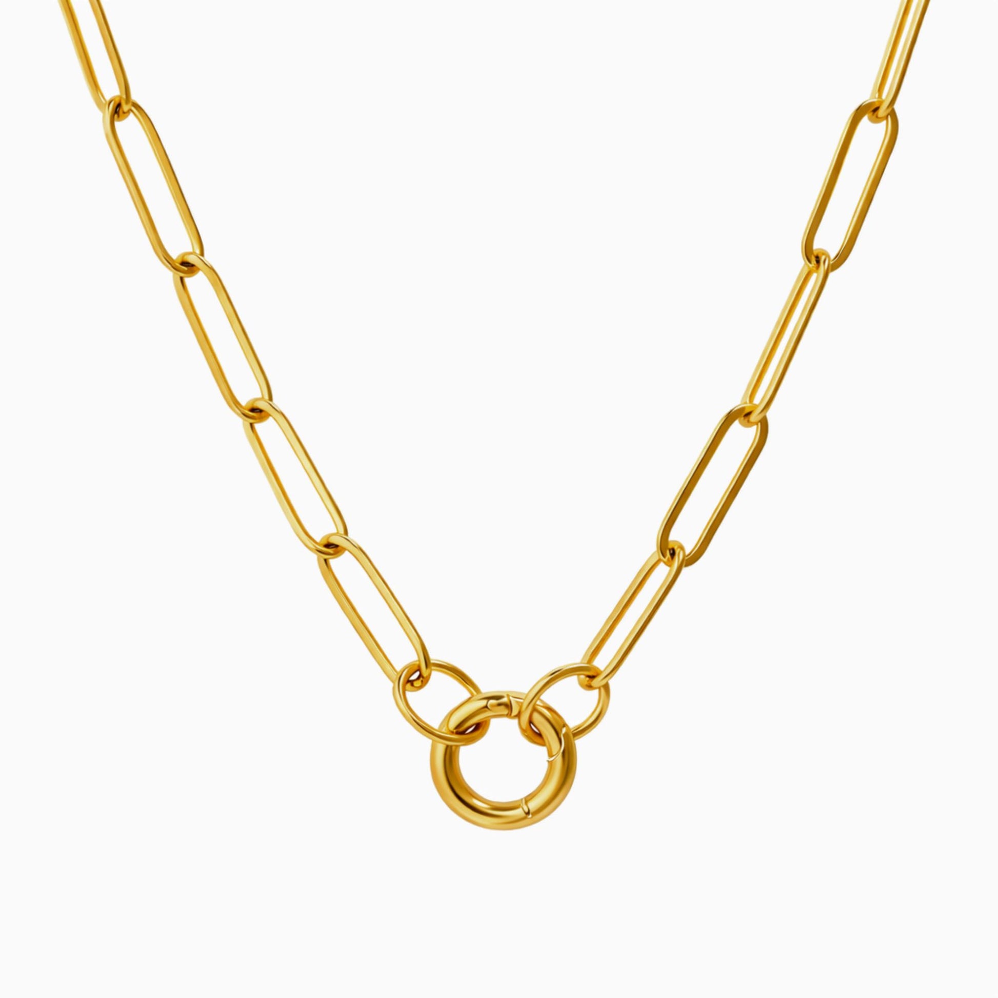 CarabinerCharmNecklaceforWomenPaperclipChainRoundCarabinerHolderStainlessSteelbyGingerLyne_GoldTone-Small-12mm-1