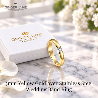 GoldToneWeddingBandRingforWomenorMen3mmStainlessSteelCZGingerLyneSize10_Gold-4