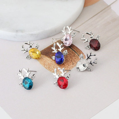 Yellow Cubic Zirconia Reindeer Stud Earrings for Women Christmas Holiday Studs Brass by Ginger Lyne - Yellow