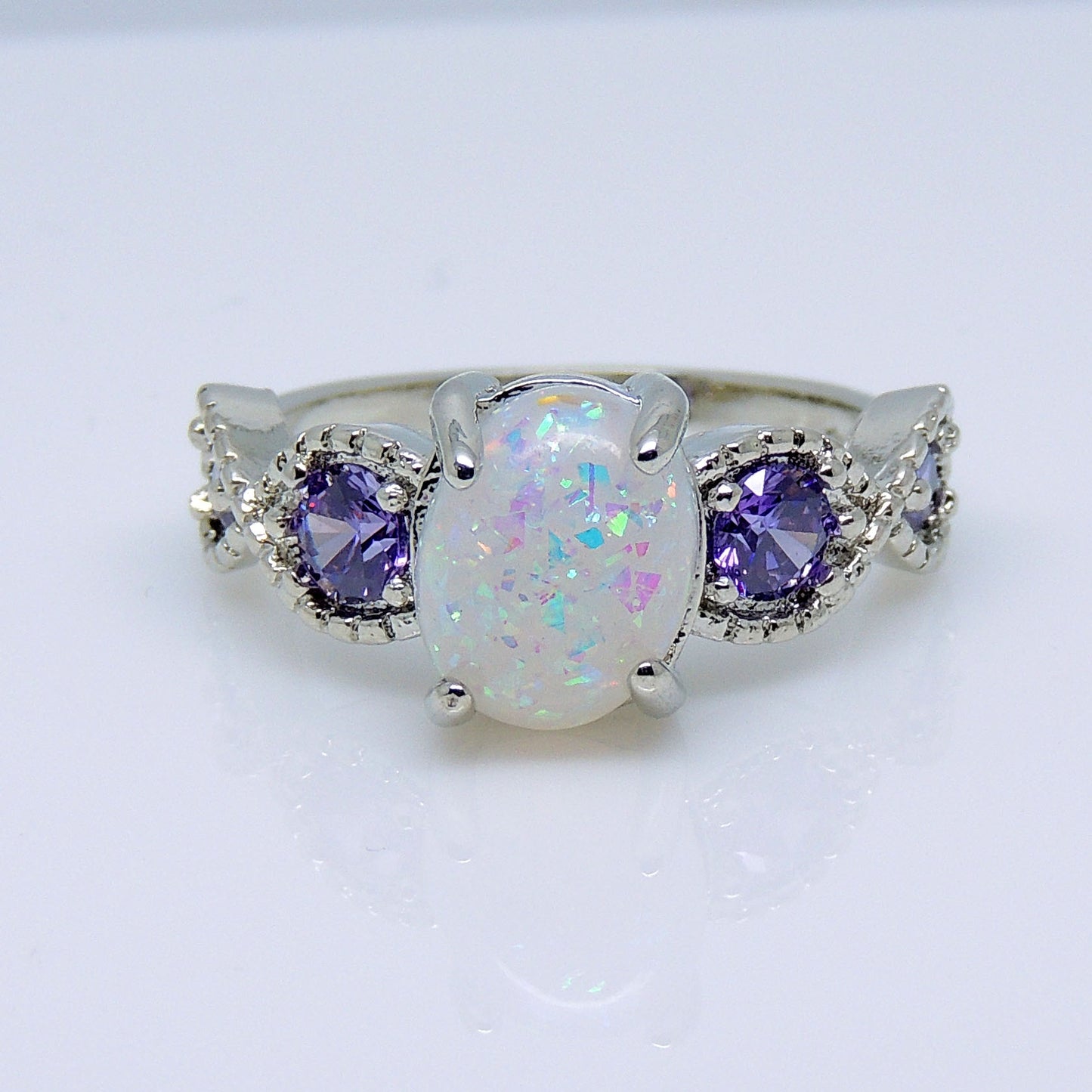 Tatum Statement Ring Oval Shape Fire Opal Purple Cz Womens Ginger Lyne Collection