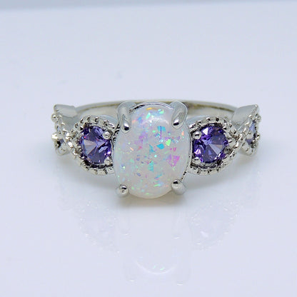 Tatum Statement Ring Oval Shape Fire Opal Purple Cz Womens Ginger Lyne Collection