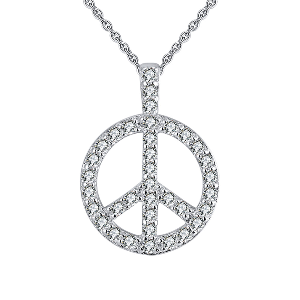 Peace Sign Pendant Necklace for Women Sterling Silver Clear Cz Ginger Lyne Collection