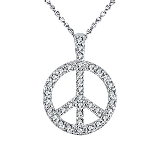 Peace Sign Pendant Necklace for Women Sterling Silver Clear Cz Ginger Lyne Collection