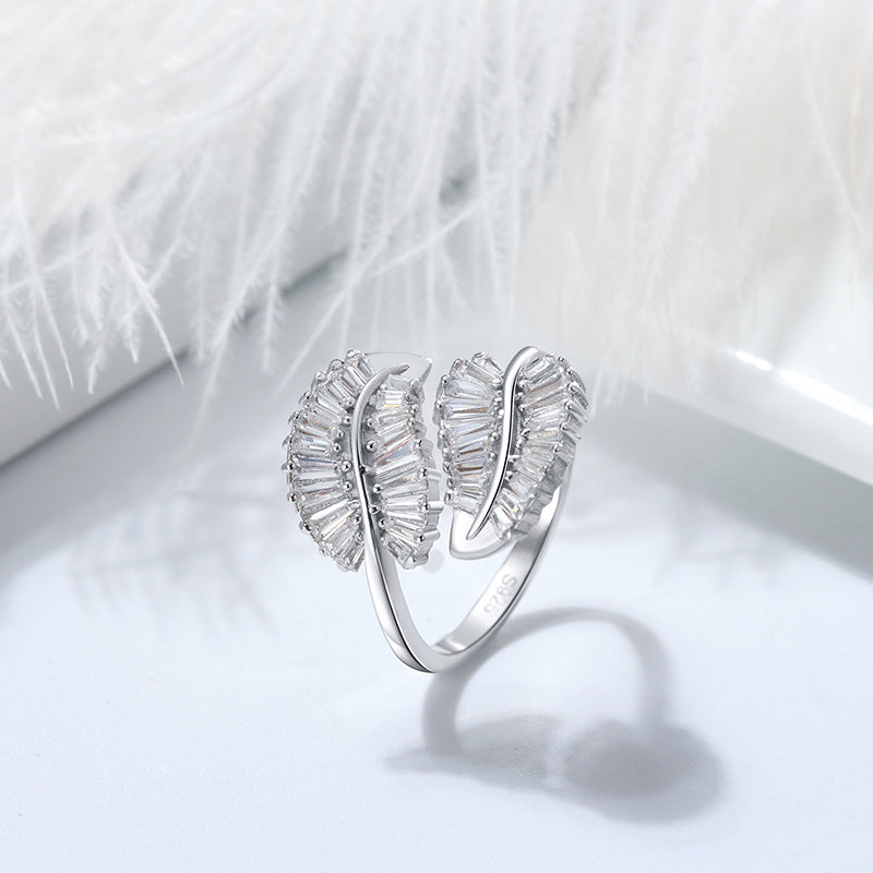 Leaf Baguette Earrings Necklace or Ring for Women Sterling Ginger Lyne Collection - Ring Only