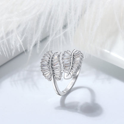 Leaf Baguette Earrings Necklace or Ring for Women Sterling Ginger Lyne Collection - Ring Only