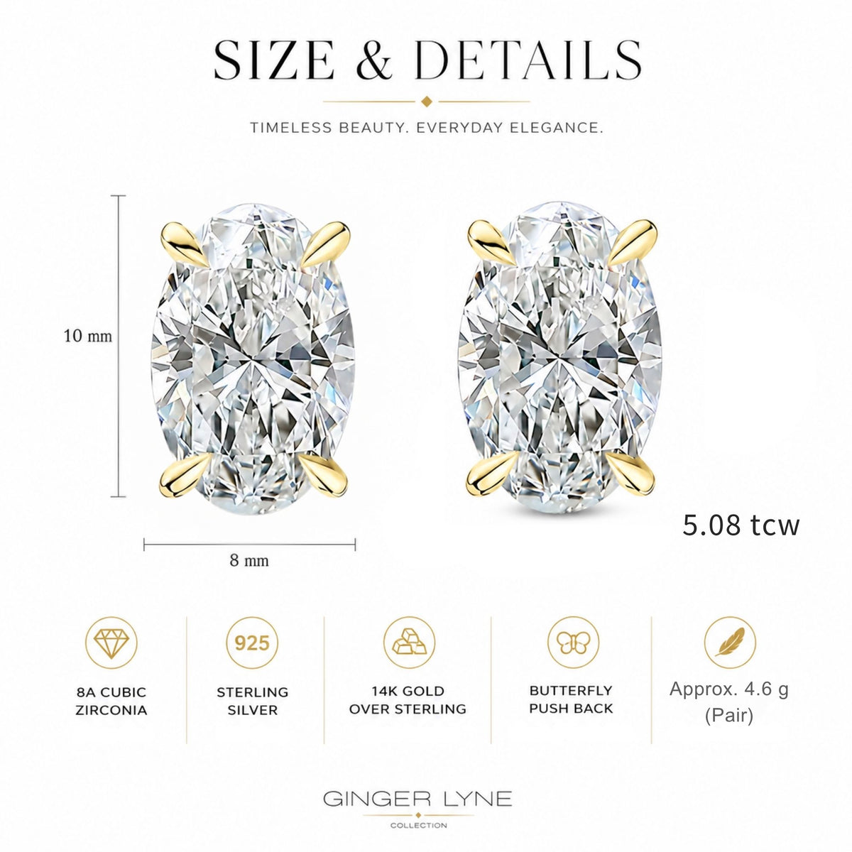 OvalCubicZirconiaStudEarringsforWomen,SterlingSilverFauxDiamondStuds,WhiteGoldPlatedor14KGoldPlated,6mmand10mm_Silver-3