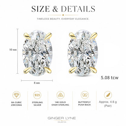OvalCubicZirconiaStudEarringsforWomen,SterlingSilverFauxDiamondStuds,WhiteGoldPlatedor14KGoldPlated,6mmand10mm_Silver-3
