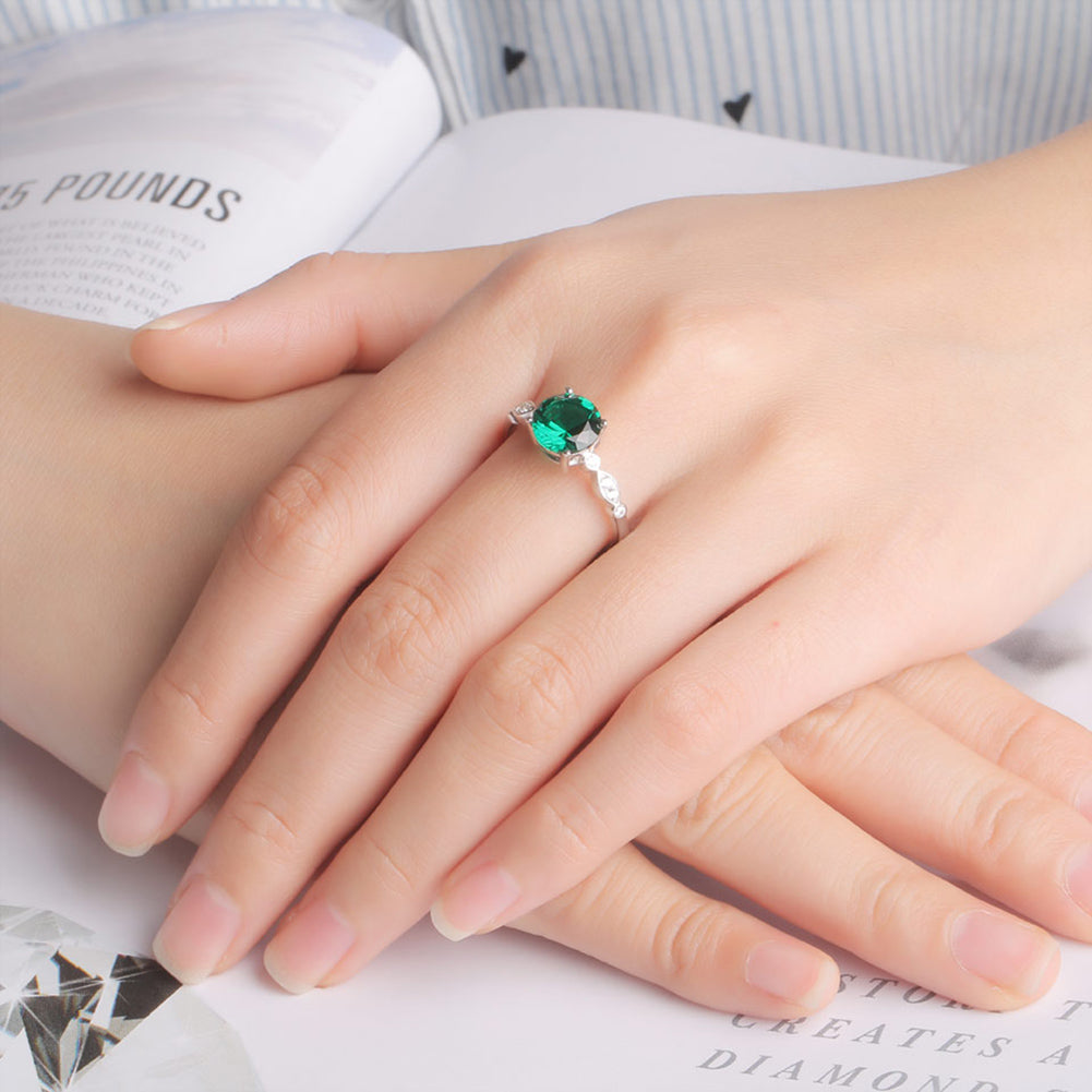 Engagement Ring for Women   Round Birthstone Emerald  Sterling Silver Ginger Lyne Collection