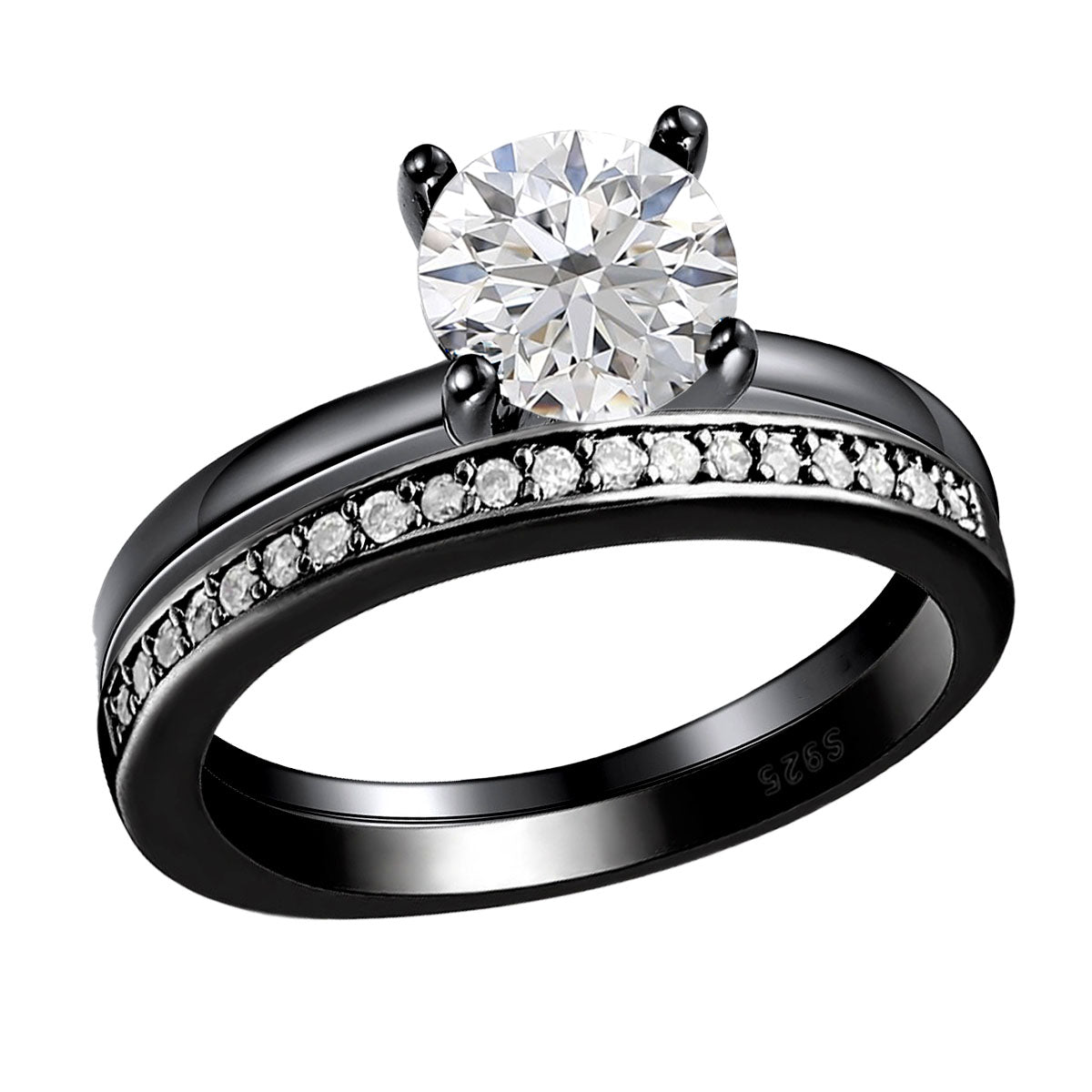 EnvyWeddingRingSetforWomen1.25CtSolitaireEngagementMatchingBandGingerLyneCollection_Black/ClearSet-1