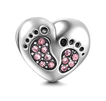 Load image into Gallery viewer, Baby Footprints Heart Charm European Bead CZ Sterling Silver Ginger Lyne Collection - Pink

