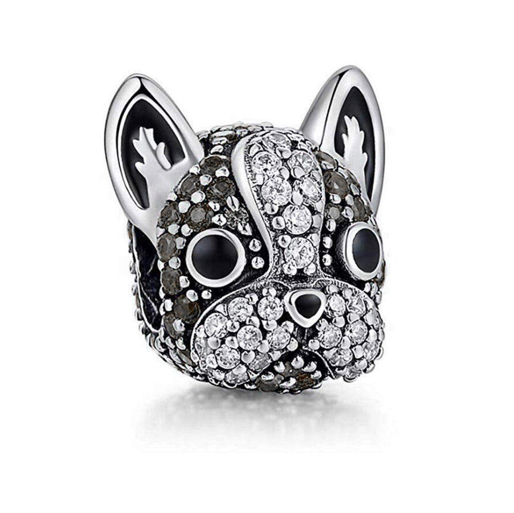 Boston Terrier Frenchie Dog Charm European Bead CZ Sterling Silver Ginger Lyne Collection - Black