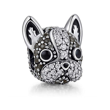 Boston Terrier Frenchie Dog Charm European Bead CZ Sterling Silver Ginger Lyne Collection - Black