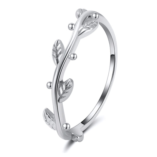 Ivy Vine Wedding Band Olive Branch Stacking Ring Sterling Silver Womens Ginger Lyne Collection - 10