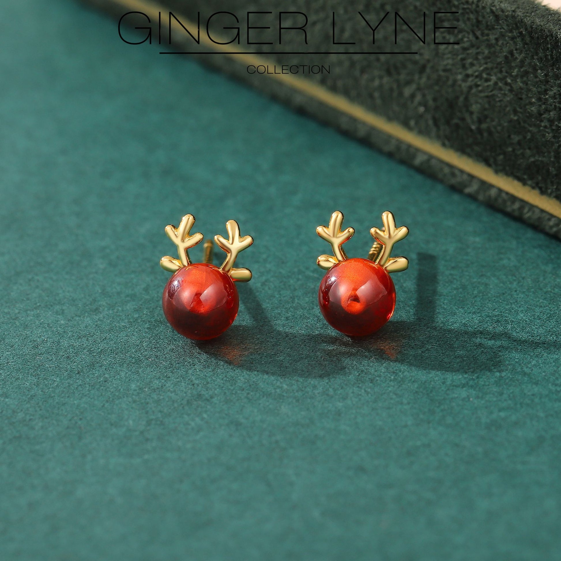RudolphReindeerEarringsforWomen14KTGoldPlatedSterlingSilverPostRedGlassStudGingerLyneCollection_Red-2