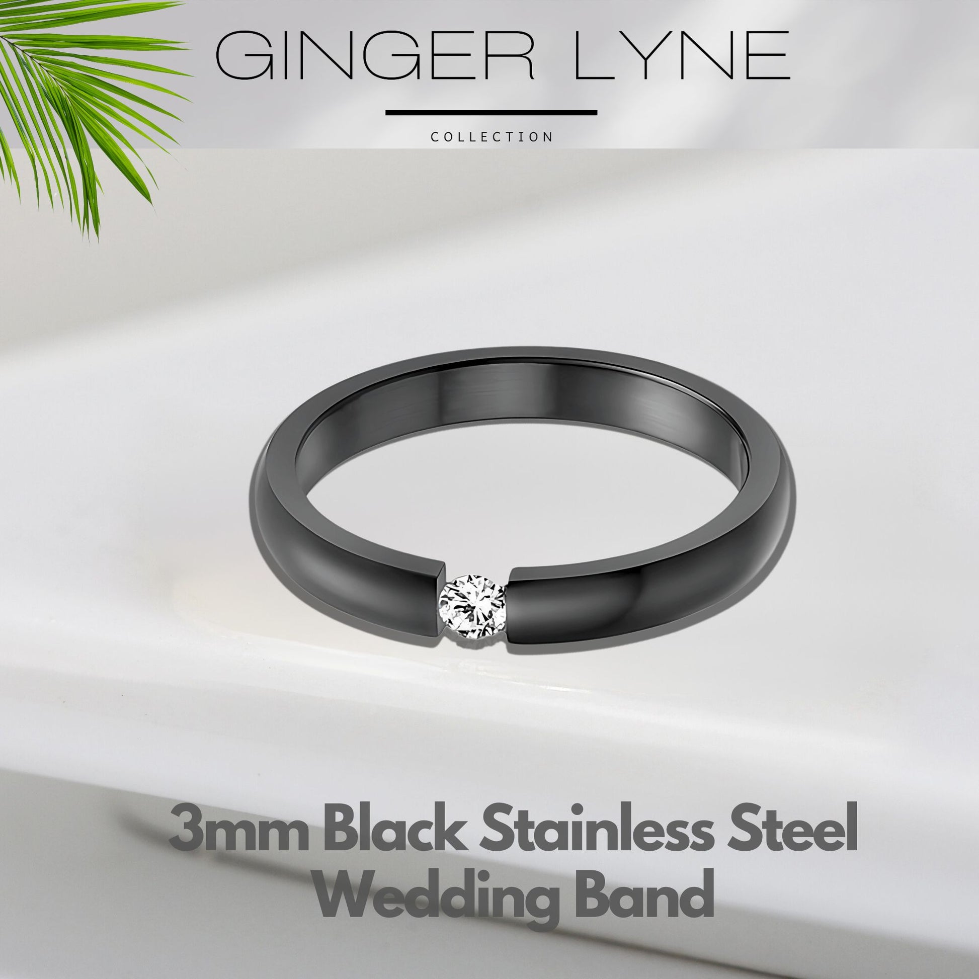 WeddingBandRingforWomenorMenBlackStainlessSteelCrystalGingerLyneCollection_Black-2