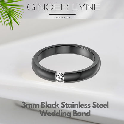 WeddingBandRingforWomenorMenBlackStainlessSteelCrystalGingerLyneCollection_Black-2