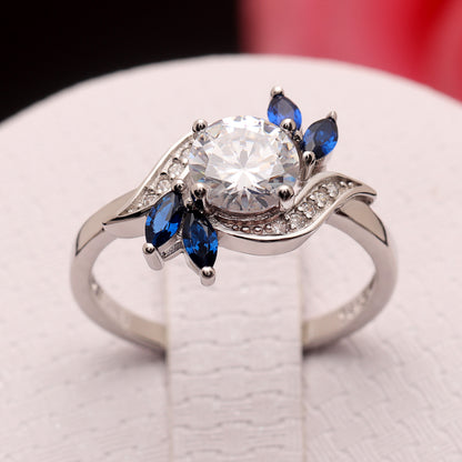 Cherish Engagement Ring Sterling Silver Blue Marquise Women Ginger Lyne Collection