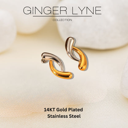 TwoToneTeardropEarringsforWomenGoldStainlessSteelDropStudsGingerLyneCollection_Gold-2