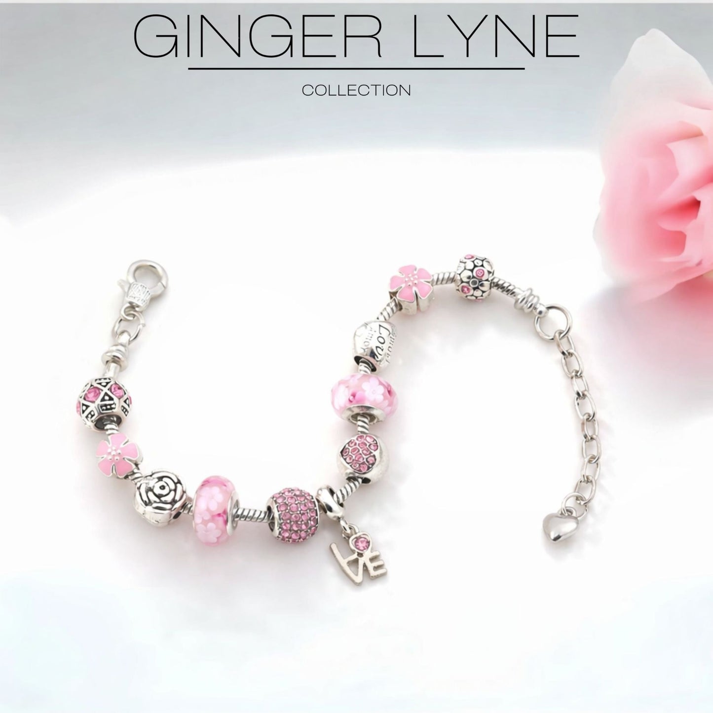 LoveThemeCharmBraceletforWomenbyGingerLyne9"AlloyPinkItalianStyleBeadsValentinesGifts_Pink-4