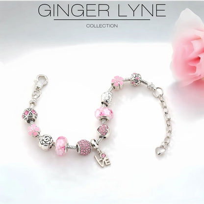 LoveThemeCharmBraceletforWomenbyGingerLyne9"AlloyPinkItalianStyleBeadsValentinesGifts_Pink-4