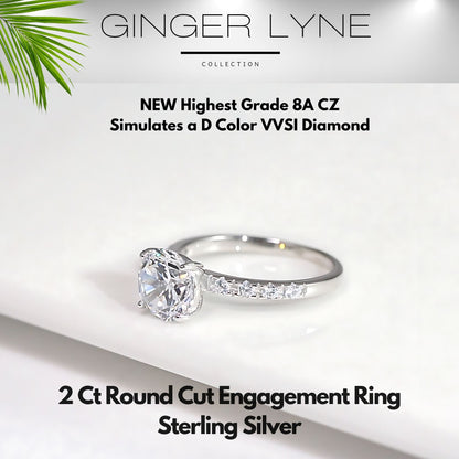 Round Engagement Ring for Women by Ginger Lyne 2 Ct Sterling Silver Wedding Rings