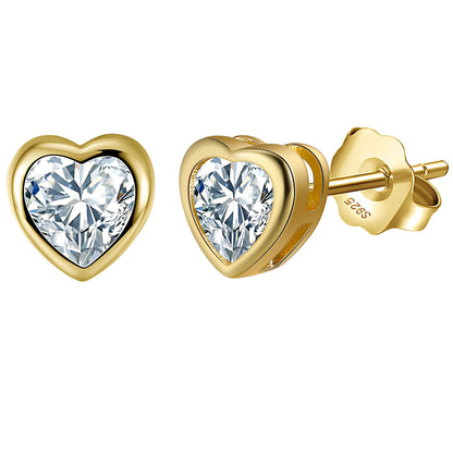 Heart Earrings for Women by Ginger Lyne Gold over Sterling Silver Stud Solitaire Cubic Zirconia