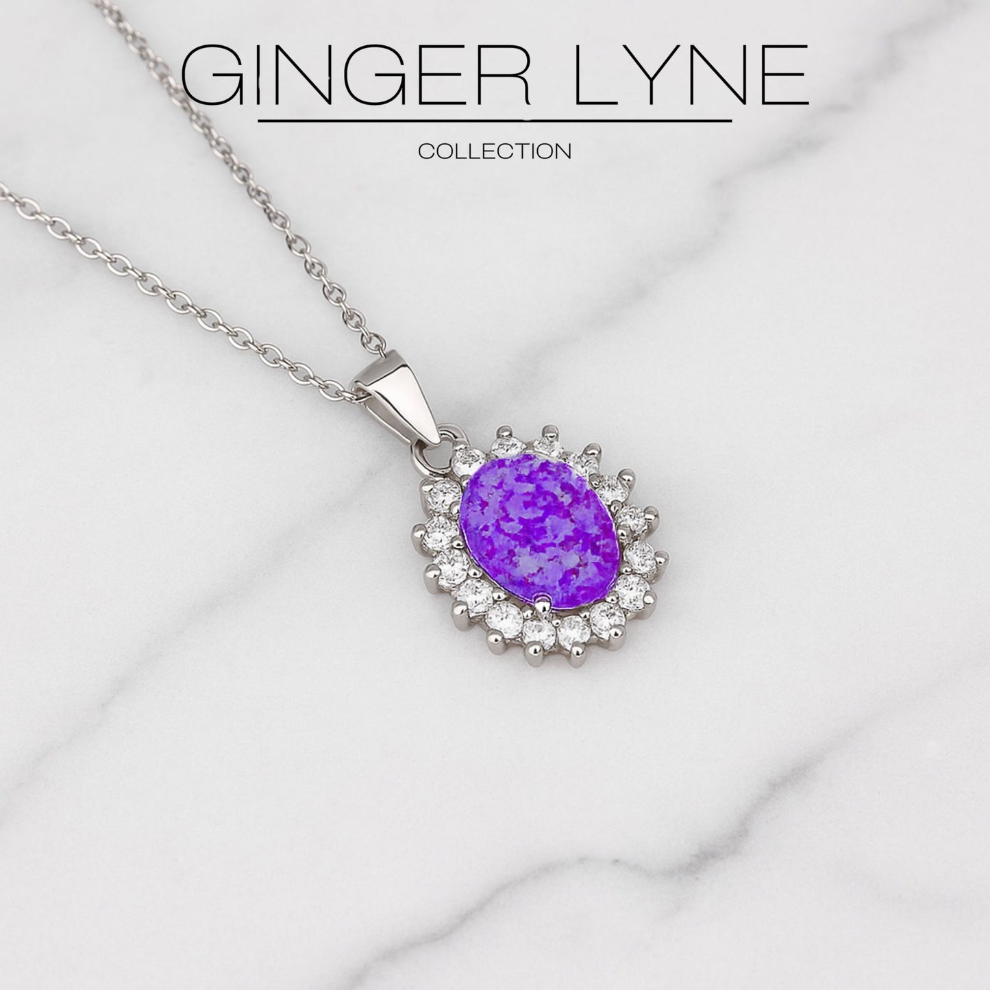 Ginger Lyne White or Purple Fire Opal CZ Pendant Necklace for Women Sterling Silver Cubic Zirconia - Purple