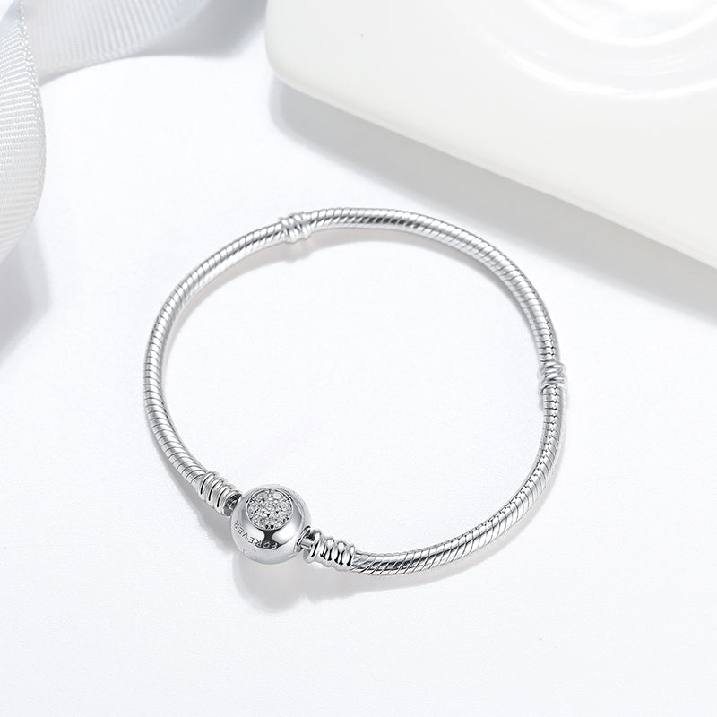 Snake Chain Charm Bracelet Sterling Silver Cz Love Clasp Ginger Lyne Collection - 19cm Snake