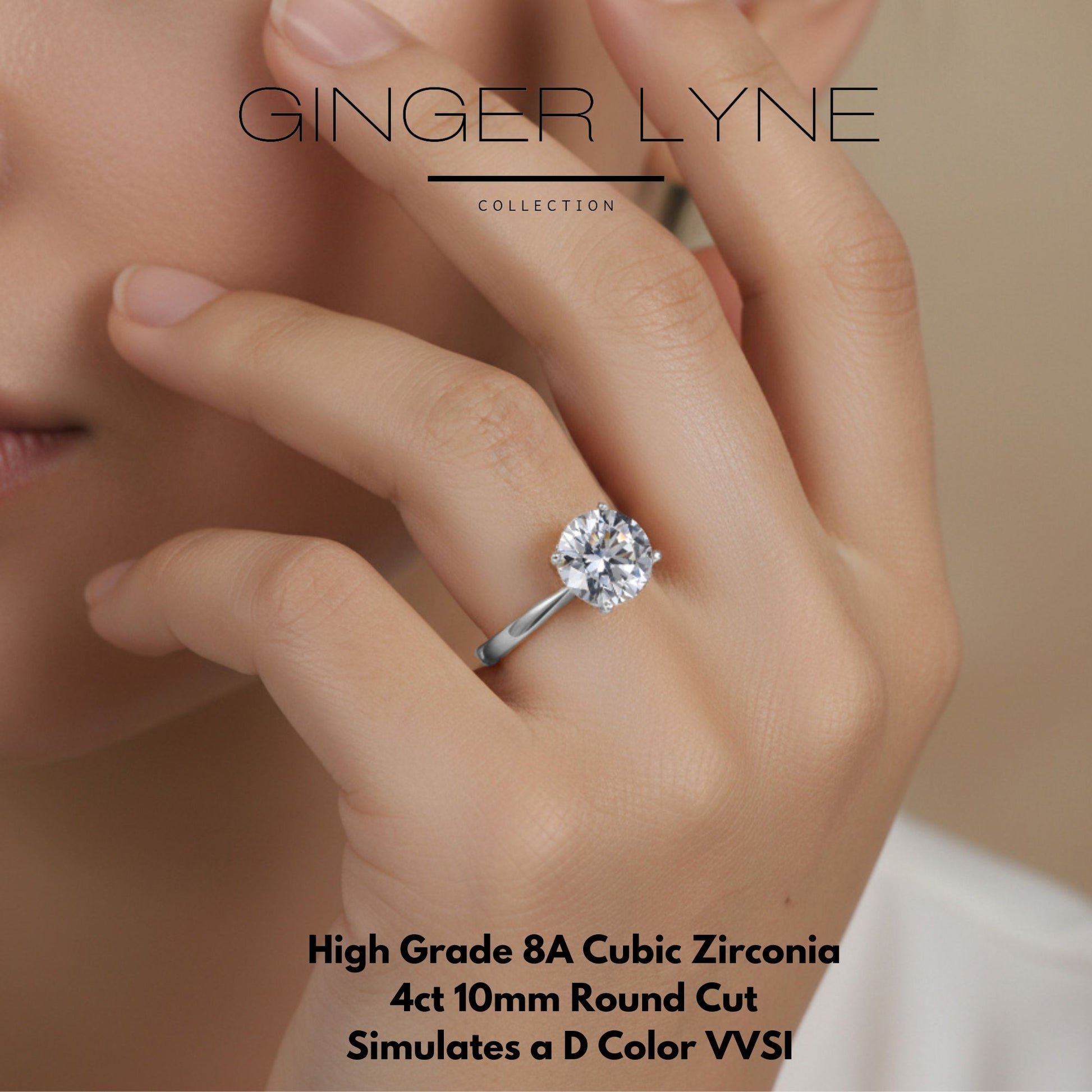Solitaire4CtRoundCutEngagementRingforWomenSterlingSilver8ACZGingerLyneCollection-6,Silver_Silver-5