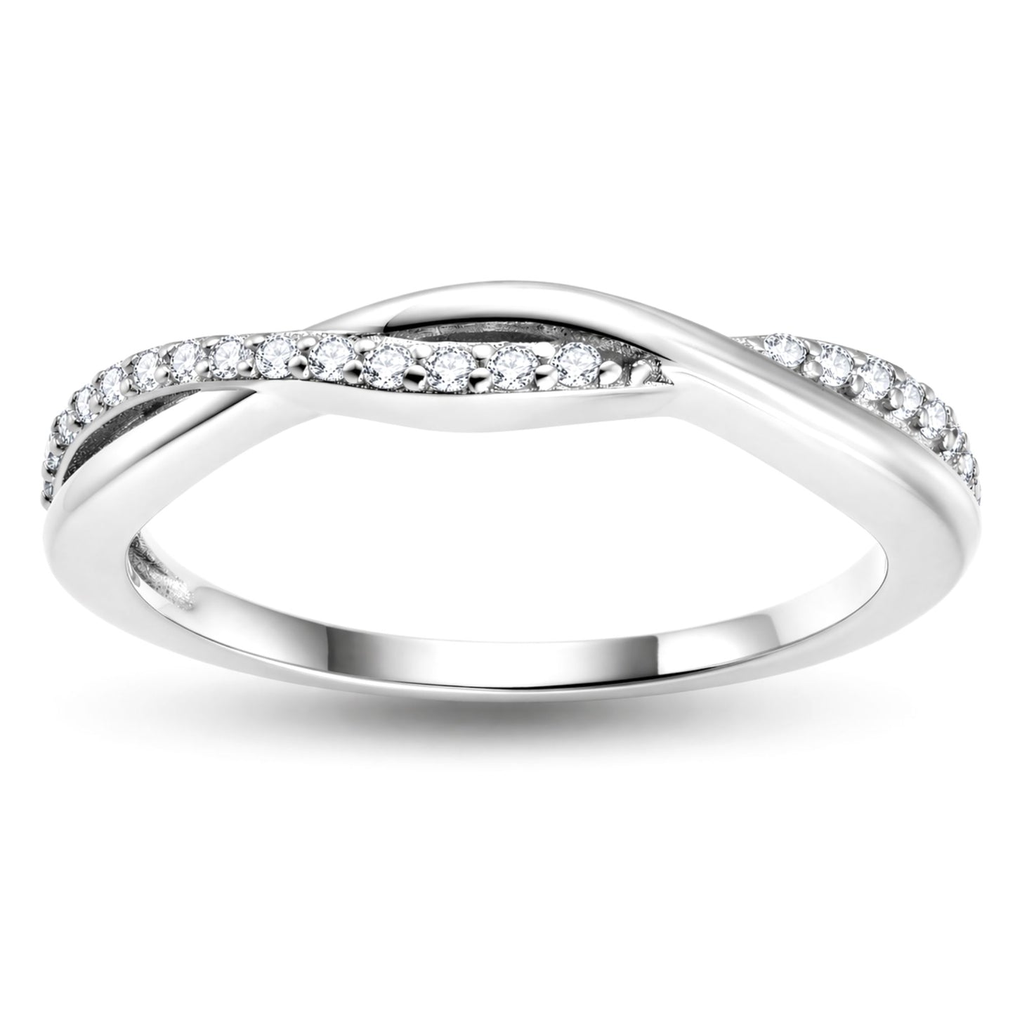 QueenaSilverToneSterlingSilverWeddingBandClearCubicZirconiaHalfEternityTwistRingSize8.5forWomenbyGingerLyne_Silver-1