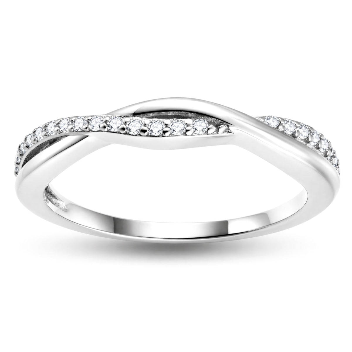 QueenaSilverToneSterlingSilverWeddingBandClearCubicZirconiaHalfEternityTwistRingSize8.5forWomenbyGingerLyne_Silver-1